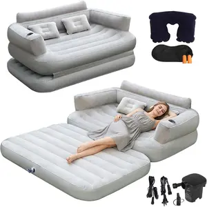Full Size 2-in-1 Portable Inflatable Sofa Bed with Air Pump, Folding Blow-Up Air Couch Air Mattress Suitable for Home Camping and Guest Use