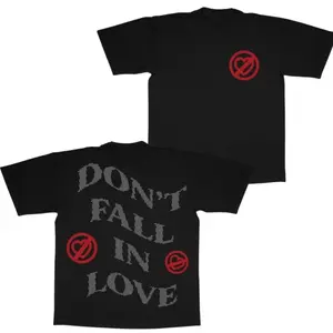 Don't Fall in Love Graphic T-Shirt & Hoodie, Featuring Red Heart and Symbol Design, Soft Cotton Blend Shirt, Vintage Streetwear Apparel for Men & Women, Perfect Gift for Anti-Love Enthusiasts