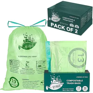 13 Gallon,100 Count, Compostable Trash Bags with Drawstring, Resistant Kitchen  Scrap  Bag, ASTM D6400,  BPI and  OK Compost  Certified