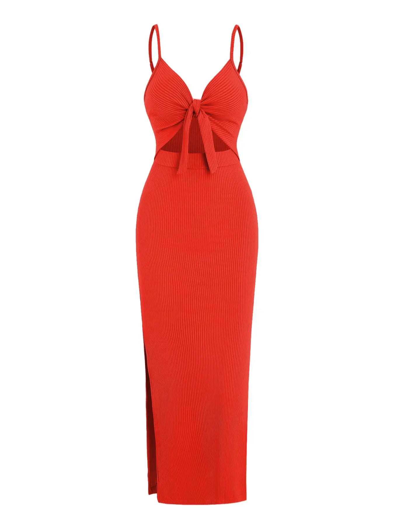 Women's Plain/denim-effect Print Cut Out Knot Front Cami Dress, Sexy Backless Ribbed Bodycon Long Dress, Ladies Summer Clothes for Party Club Dating W