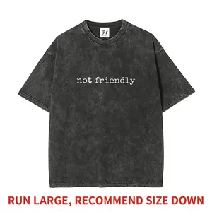 Not Friendly Funny Introvert Sassy Quote Minimalist Aesthetic Heavyweight Boxy Fit T-Shirt Vintage Washed Oversized Pure Cotton Graphic Tee