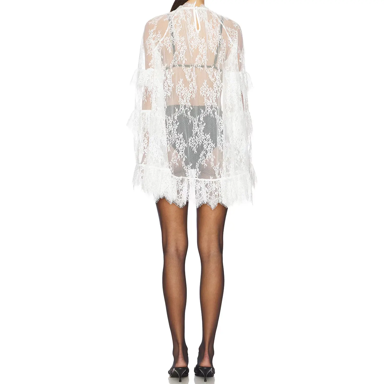 VIVELLE Sexy Sheer Lace Mini Dress Women Long Sleeve Floral See Through  Beach Cover Up Ultra Short Dress or Long Top - TikTok Shop