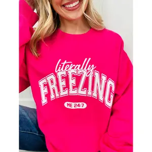 Literally Freezing Graphic Crewneck Sweatshirt in Pink