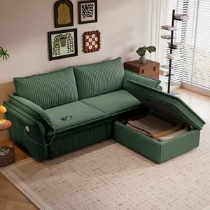 85" Convertible Sleeper Sofa Bed, Storage Chaise Pull Out Couch fUSB and Type-C,Removable Washable Chenille Covers or Living Room
