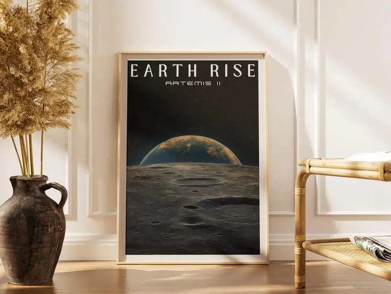 Earth Rise Artemis II Poster, Artemis Poster, NASA Space Art Print, Mid ...
