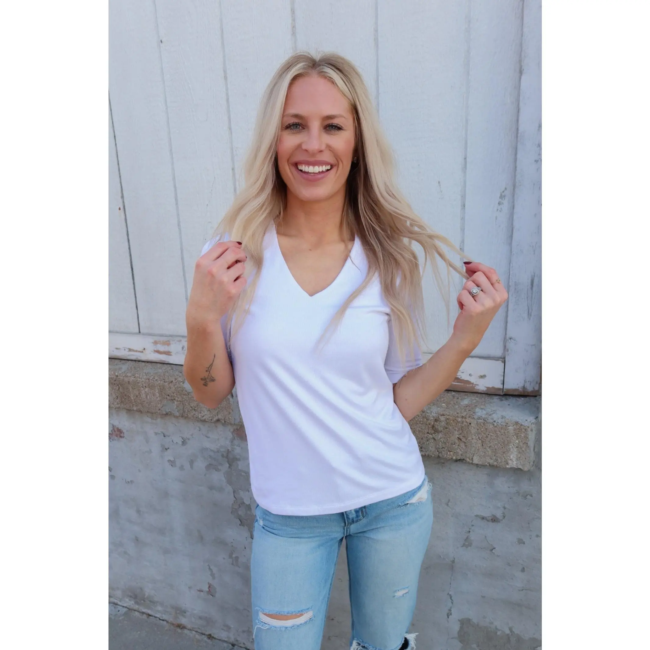 Liverpool White Double Layer V-Neck Top