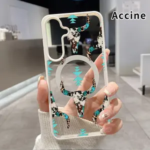 Magnetic Phone Case Compatible with Samsung Galaxy S24 Plus S25 S23 FE S22 Ultra S22+ Bohemian Skull Pattern Clear Acrylic Hard Back Soft TPU Edge Non-Yellowing Protective Cover for Boy