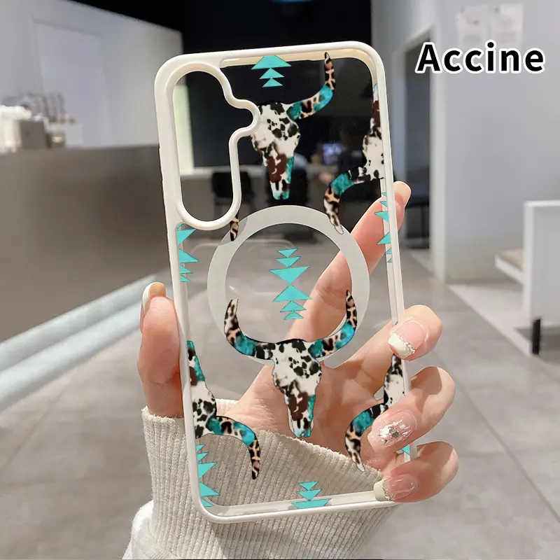 Magnetic Phone Case Compatible with Samsung Galaxy S24 Plus S25 S23 FE S22 Ultra S22+ Bohemian Skull Pattern Clear Acrylic Hard Back Soft TPU Edge Non-Yellowing Protective Cover for Boy