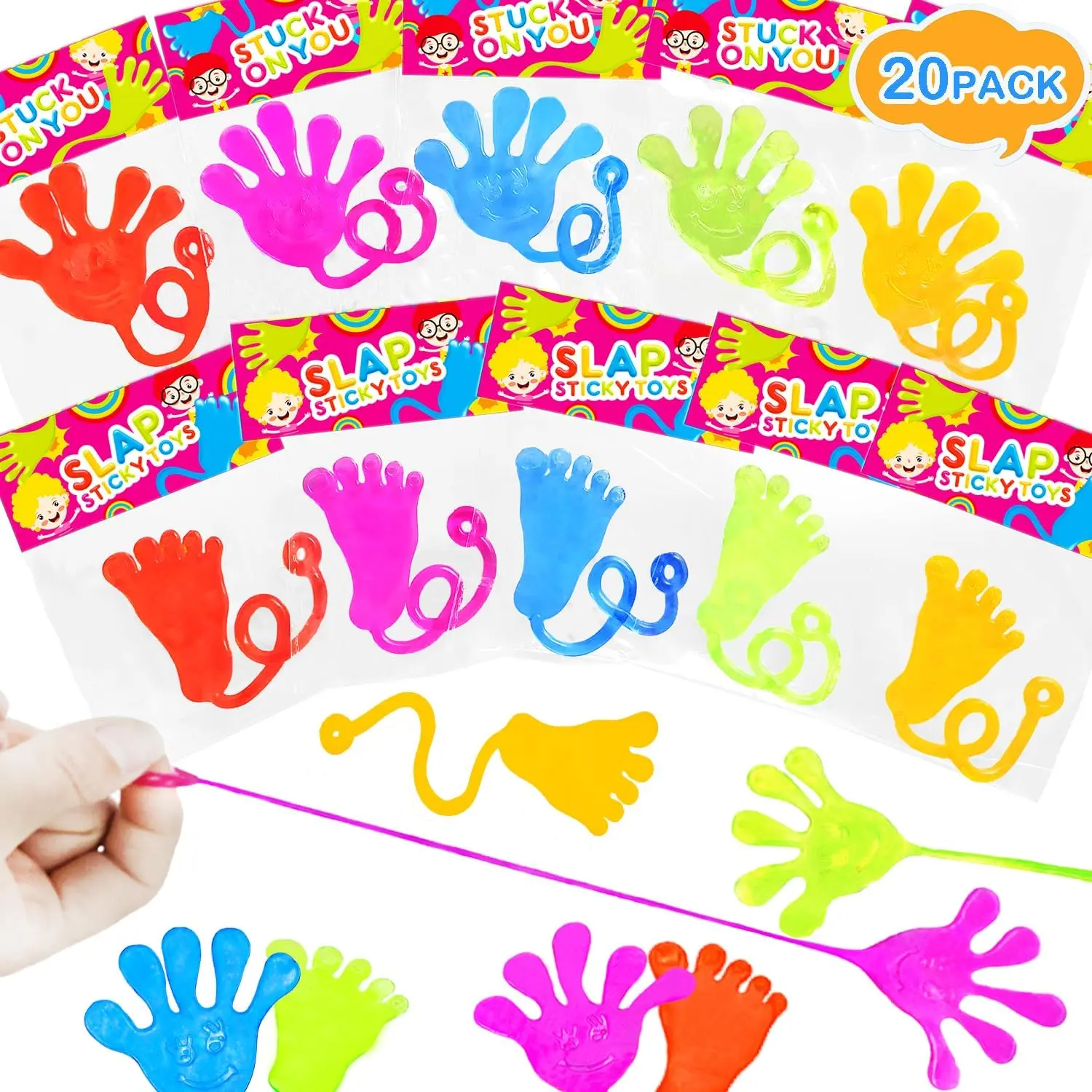 20 Pack Sticky Hands & Feet Party Favors Supplies for Kids, Goodie Bag Stuffers, Christmas Birthday Pinata, Classroom Prizes