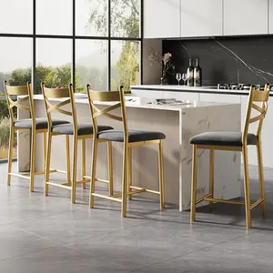 Garvee Set of 4 Modern Counter Height Bar Stools – 26 Inch PU Leather Upholstered Dining Chairs – X-Back, Thick Cushioned Seat & Footrest – Sturdy Metal Frame, 300 lb Capacity – For Kitchen Island, Dining Room, Restaurant