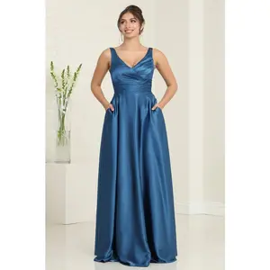 Teal Blue Bridesmaid Dresses in Satin and Plus Size Gowns by MQ1994
