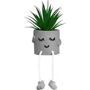 Artificialplant Succulents in Cement Pots with Hanging Leg, Kitchen Shelf Decor,Bathroom Shelf Decor,Shelf Decor Accents,Office Wall Decor - Set of 1 Ornaments Hangable