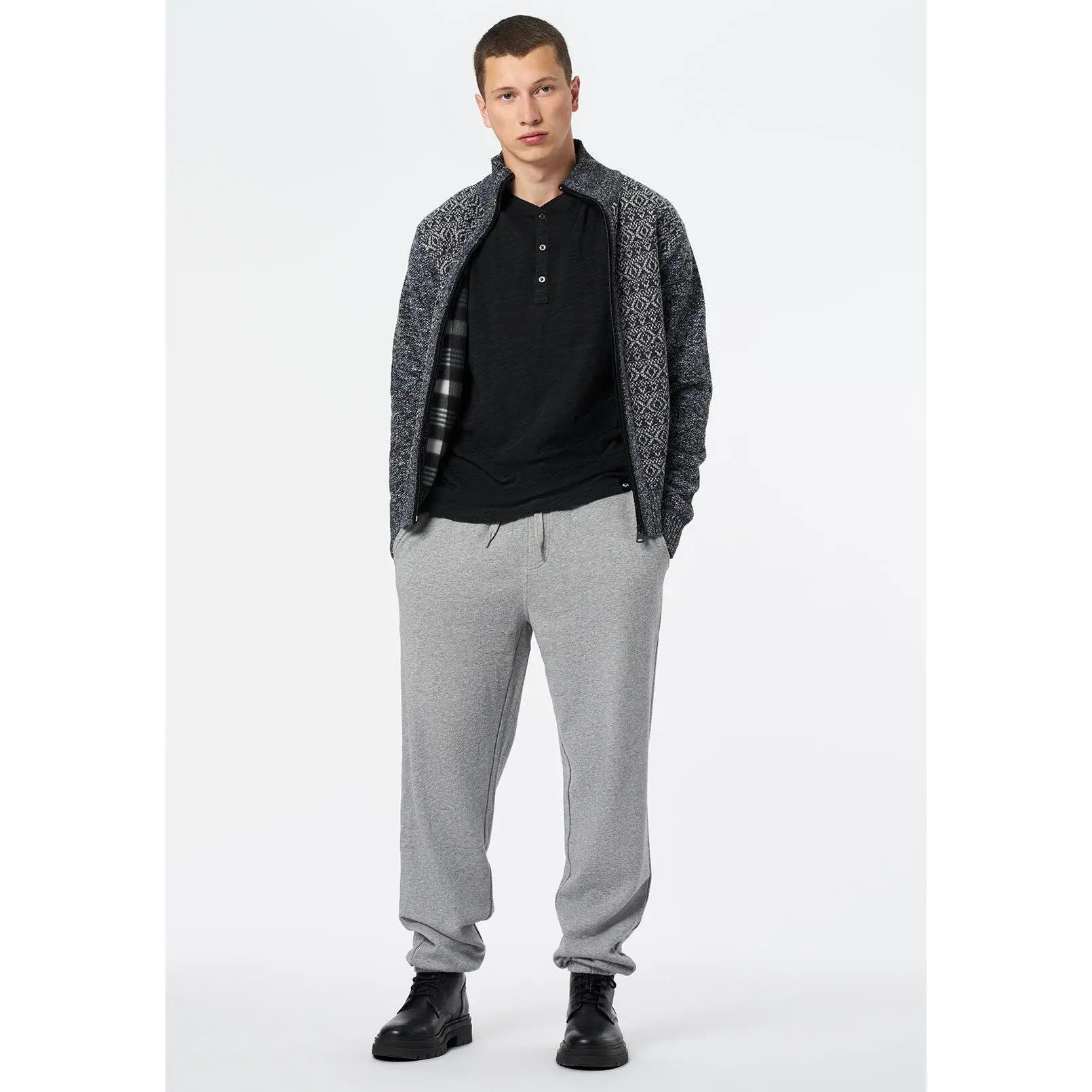 Winlow Men's Lined Fair Isle Full-Zip Sweater, Heather Grey - BM24749
