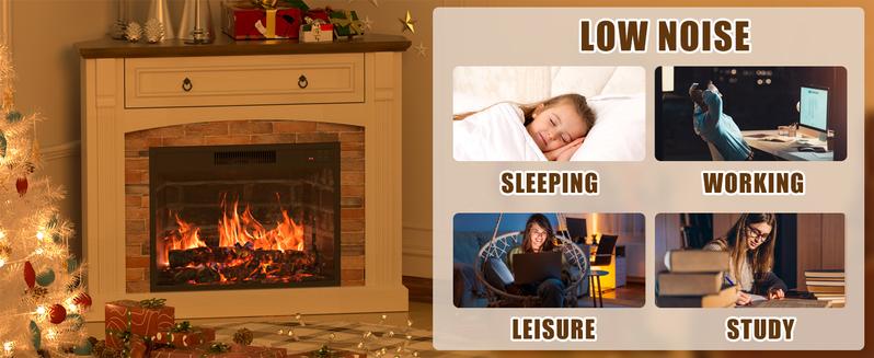 Spurgehom Modern Electric Fireplace in a Classic Wood Mantel: 4Corner TV Stand with Remote Control, Adjustable Realistic Flames, and an Efficient Heating System for Your Living Room