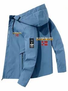 Napapijri Hooded Windbreaker, Norwegian Flag & Logo Patch, Lightweight & Windproof, Fitted Casual Style, All Seasons