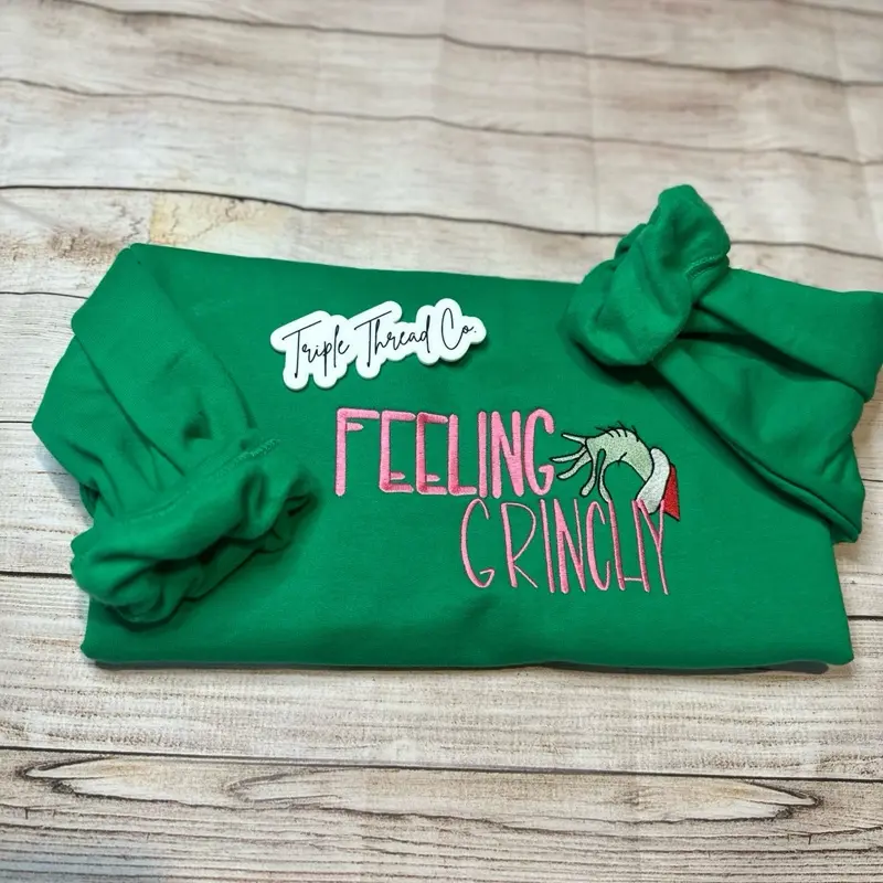Feeling Grinchy embroidered crewneck Sweatshirts