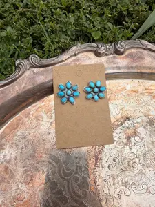 turquoise flower cluster studs