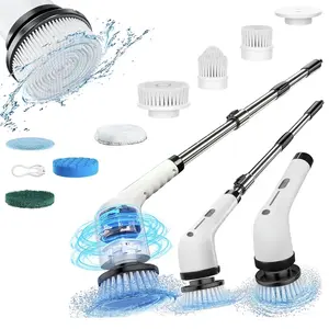 Electric Spin Scrubber Cordless, IPX7 Waterproof Shower Cleaning Brush with 9 Replaceable Heads, 5 Speeds & Extendable Handle, Long Battery Life Multi-Surface Cleaner for Bathroom Kitchen Tub Tile Grout