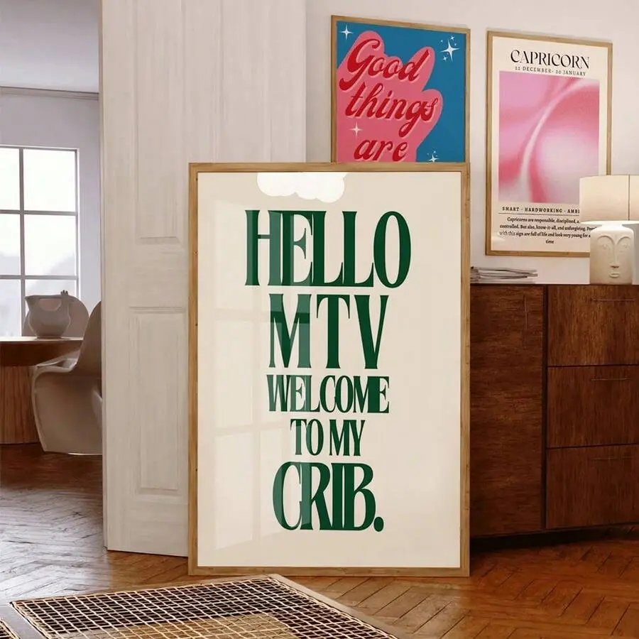 Welcome To My Home MTV Retro Wall Art Print, Aesthetic Wall Decor Typography Print, Green Wall Decor, Frameless Wall Art Decoration Artistic