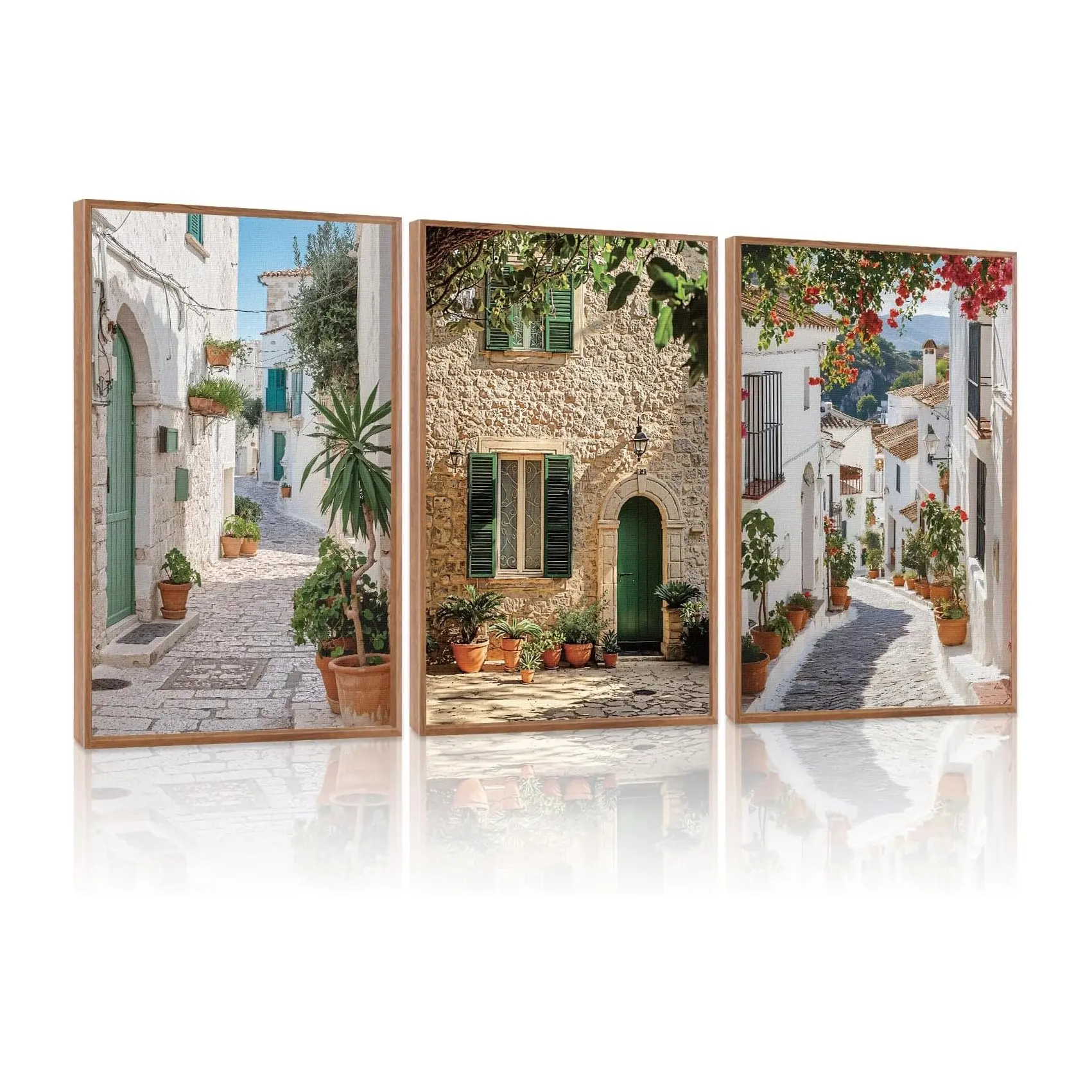 3pcs Vintage Italian Countryside Landscape Framed Wall Art,Mediterranean Italy Street Landscape Poster,Modern Europe Street Canvas Painting,Nature Scenery Art Print for Living Room Office Unframed