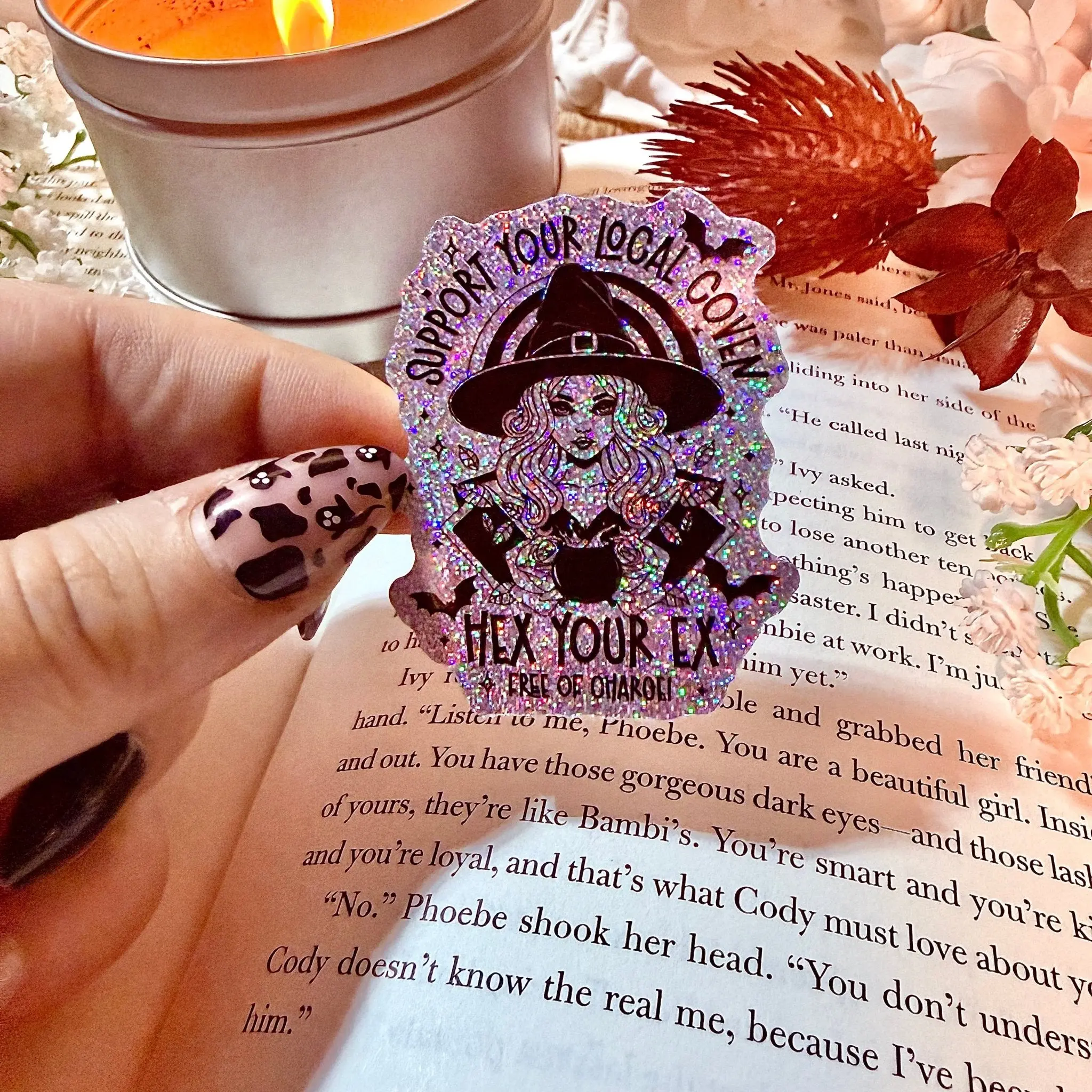 Support Your Local Coven, Hex Your Ex Crushed Gltter Sticker
