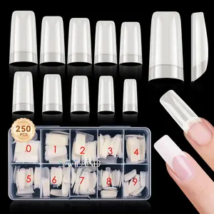 SAVILAND Acrylic Nail Tips: 10 Sizes Square Long Nail Tips for French Acrylic Nails, Natural Nail Extensions, Professional Gel Nail Tools for Salon or DIY Manicure at Home