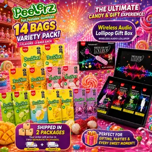 AMOS Peelerz 14 Bags Variety Pack + TastySounds Wireless Audio Lollipop Gift Box, Peelable Gummies & Candy Gift Set, Ships in 2 Packages