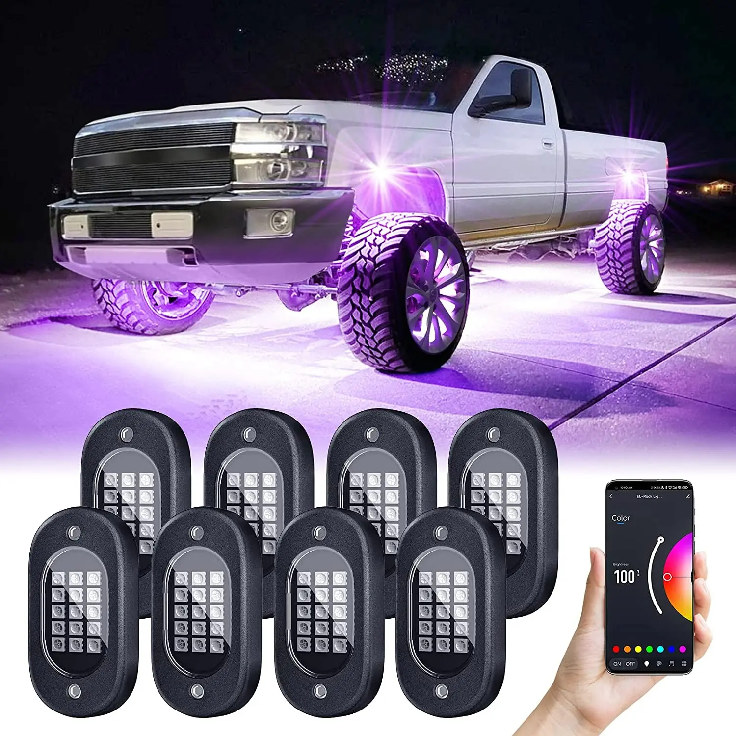 Honalia RGB Car Rock Lights Kit, LED Car Ambient Lighting, Underglow Led Lights For Cars, LED Underglow Multicolor Neon Light with App Control, Flashing Music Mode Wheel Well Light, Car Decorative Light, Men's Gift for Truck ATV UTV RZR SUV