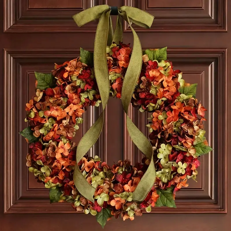 Thanksgiving Autumn Color Door Hanging Wreath, Bohemian Wreath, Ball Flower Garland Wall Decor, Decorative Flower Wreath, Farmhouse Style Wholesale for Fall Harvest Festival Floral Elements, Rustic Bohemian Wreath, Festive Decoration