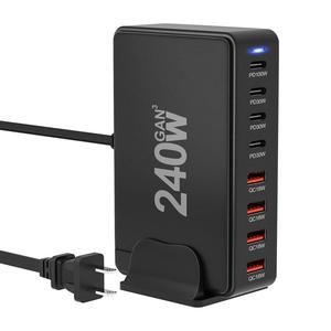 240w usb c desktop charging station, 8 ports pd 3.0 usb c fast charger block for cellphone smartphone, fast charger power adapter for macbook pro/air, dell, steam deck, iphone, high speed charger