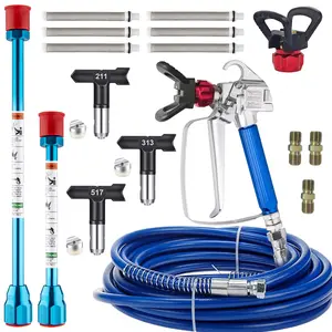 18Pcs Airless Paint Sprayer Gun Kit, 3600PSI Heavy Duty Airless Spray Gun with 32Ft High Pressure Hose & 3Pcs Reversible Spray Tips & 2Pcs Extension Rod & 6Pcs Filters &2Pcs Nozzle Seat & 3Pcs 1/4-inch double-ended nipple, Paint Spraying Tool