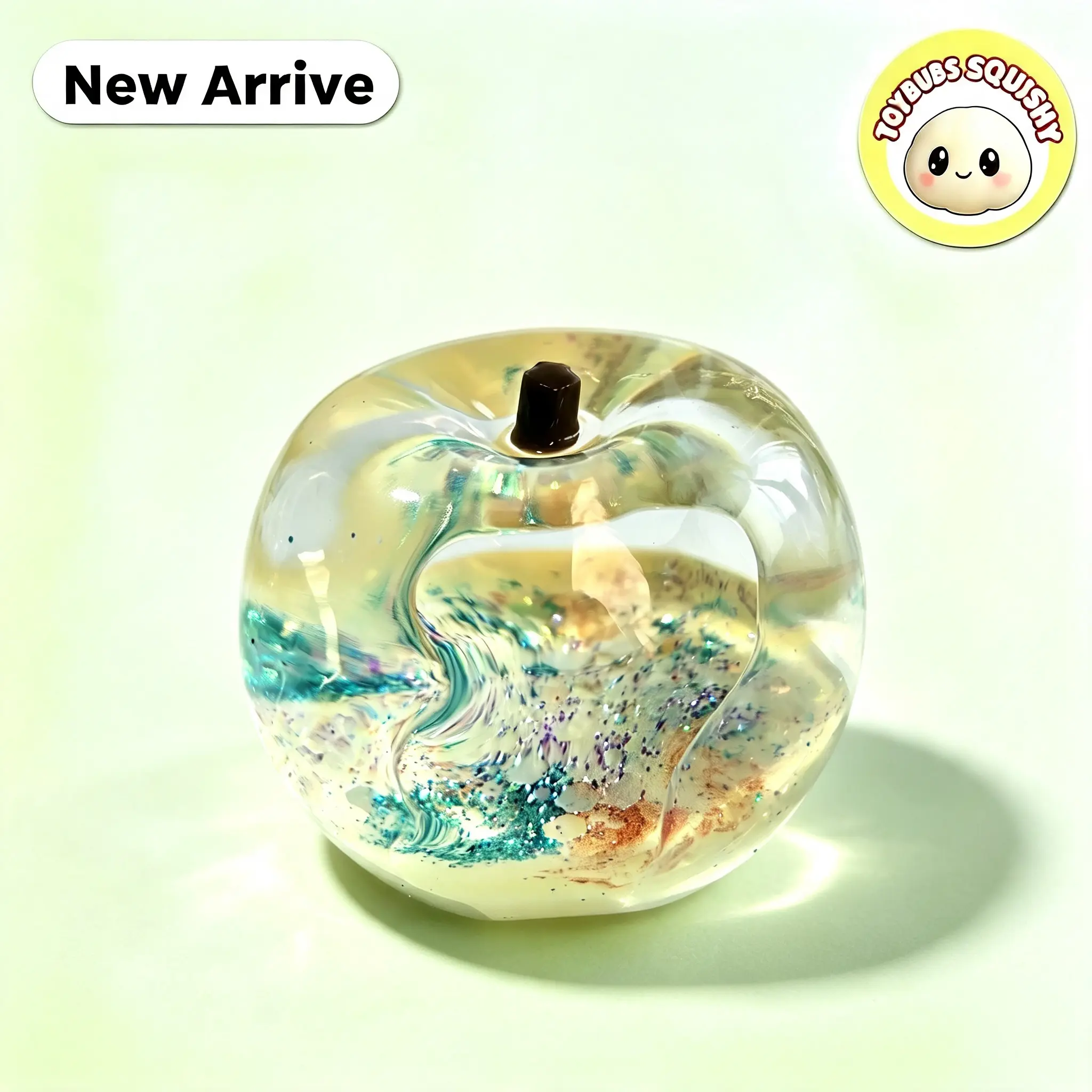 Clear Glitter Apple Food-Grade Silicone Squishy Charm, DIY Keychain & Bag Charm, Holiday Gift, Birthday Gift, Best Friend Gift