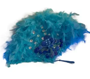 Abanico de Yemayá Decorative Fan with Blue Tones, Feathers, Shells & Gemstones Handcrafted Artisanal Design for Altars & Personal Decoration
