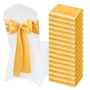 VEVOR Satin Chair Sashes Bows, 50PCS Chair Ribbon Ties Back Sash, 7x 108 inch, Gold Wedding Reception Decoration, for Wedding Ceremony Baby Shower Party Events Banquet Chair Cover Decoration