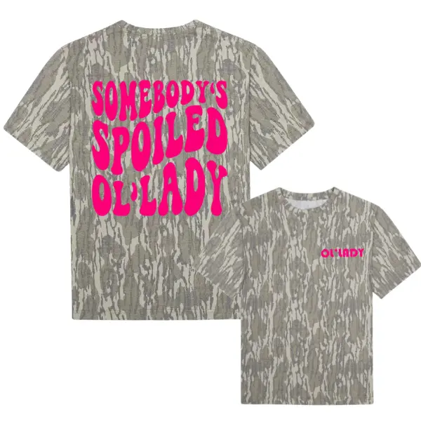 Somebody's Spoiled Ol' Lady Mossy Oak Camo Cotton T Shirt, Men’s Camo Hunting Tee, Lightweight Outdoor Shirt _ Deer Forest Graphic T-Shirt for Men, Gift for Fan