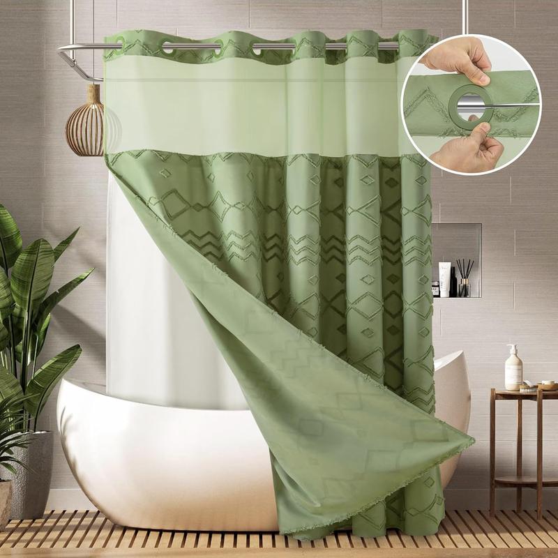 No Hook Shower Curtain with Snap in Liner SimpleStyle Double Layer Waterproof Inner Liner White Cloth 72x75 Inch Machine Washable Easy Care Dark Brown