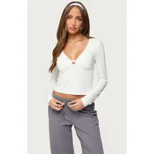 Edikted Women's Lovisa V Neck Long Sleeve Top