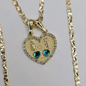 saint jude virgin Mary on heart blue chain regular style Gold-plated 18"inches 24"inches available