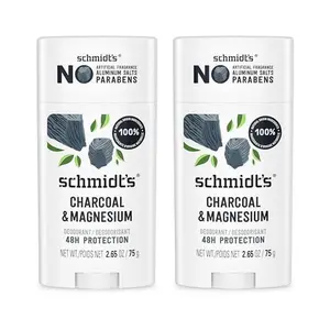 Schmidt's Aluminum-Free Vegan Deodorant Charcoal & Magnesium with 48 Hour Odor Protection, 2 Count for Women and Men, Natural Ingredients, Cruelty-Free, 2.65 oz, Pack of 2