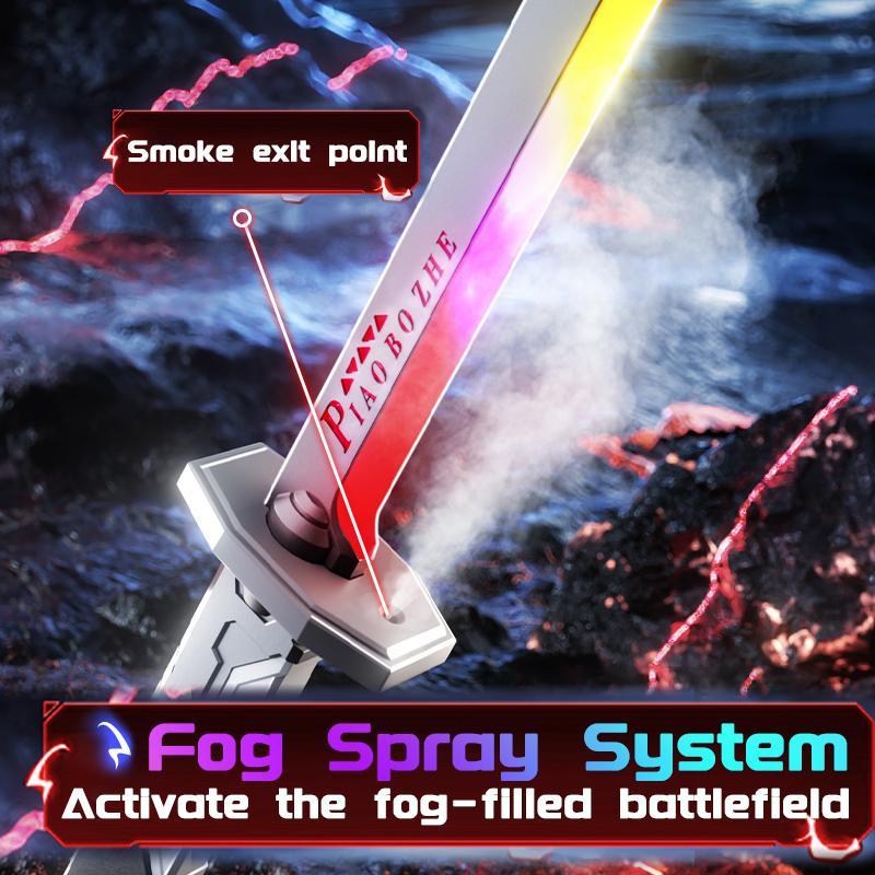 Spark-Effect Sword 31.5" LED Blade with Mist Smoke Auto-Eject Sheath Type-C Recharge Replaceable Flint Spark for Cosplay Ultimate Galaxy War Blade Electronic Toy