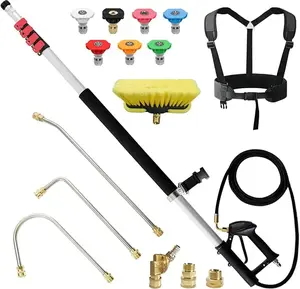 DAlMOT Multifunctional High Pressure Washer Extension Wand,24 FT Telescoping Pressure Washer Wand - Gutter Cleaner Attachment with Power Washer Extension Wands,  7 Nozzle Tips  , 3 Hose Adapters & Support Belt clean patio Durable House Cleaning