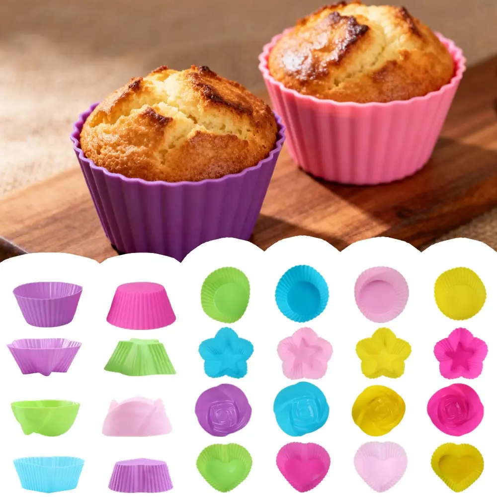 24 Pcs Silicone Reusable Nonstick Muffin & Cupcake Liner Set for Kids - Durable, Flexible, Space-Saving, Easy to Clean Baking Accessory