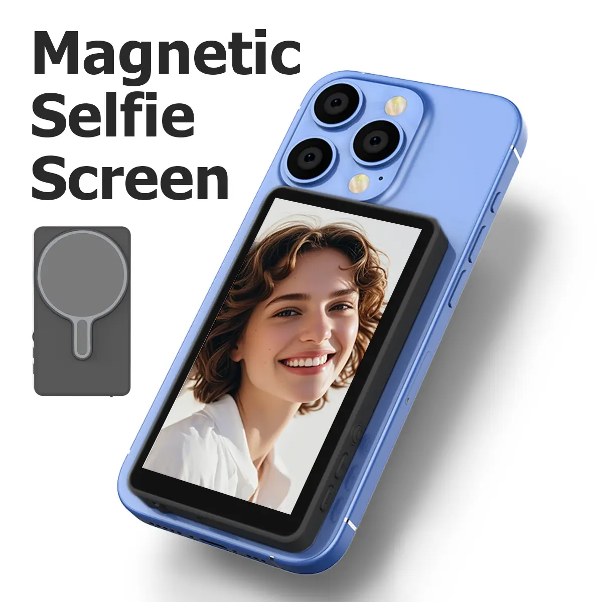 Magnetic Vlog Selfie Monitor Screen for Iphone & Samsung, with Magnetic Phone Holder Clip Mount, Using Phone Rear Camera for Selfie Vlog Live Stream T