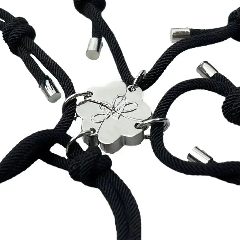 Unisex 4Pcs Nylon-Silk Magnetic Heart Braided Bracelets - Magnetic Friendship Bracelet, Hand-Woven Core, High-Strength Magnets, Interlocking Heart Charm, 11.02in Adjustable Cord, 20g Arm Candy, for Siblings, Long-Distance Friends, Beach Use