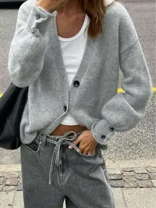 Elegant Women's Casual Knit Cardigan Jacket Knitwear, Fall Winter Warm Sweater, Style Long Sleeve Top, Youth Trendy Versatile Essential