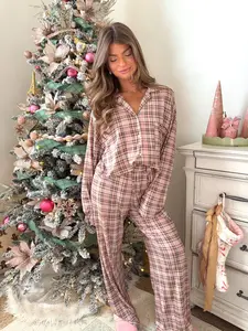 Gingersnap Plaid Pajama Set - Brown / Pink