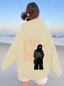 Women's Casual Billie Print Hoodie Sweatshirt, 100% Polyester Fleece Lined, Drawstring, Fall & Winter Wear