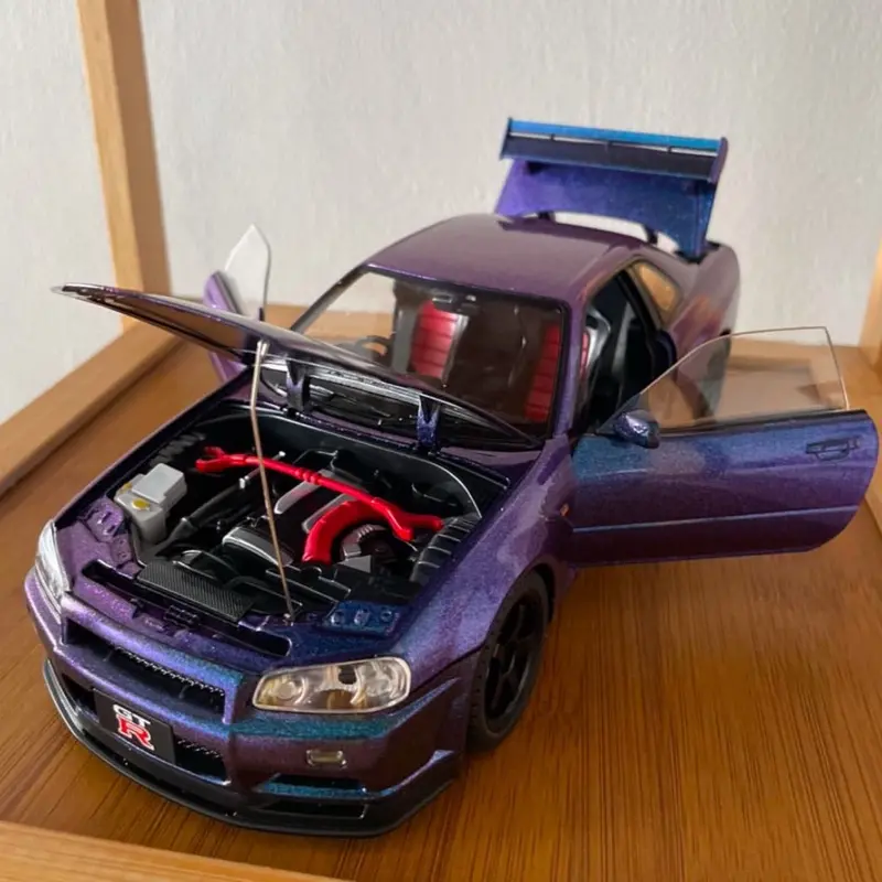 1:18 Nissan Skyline GT-R R34 Diecast Model Premium Collectible Car Purple Edition