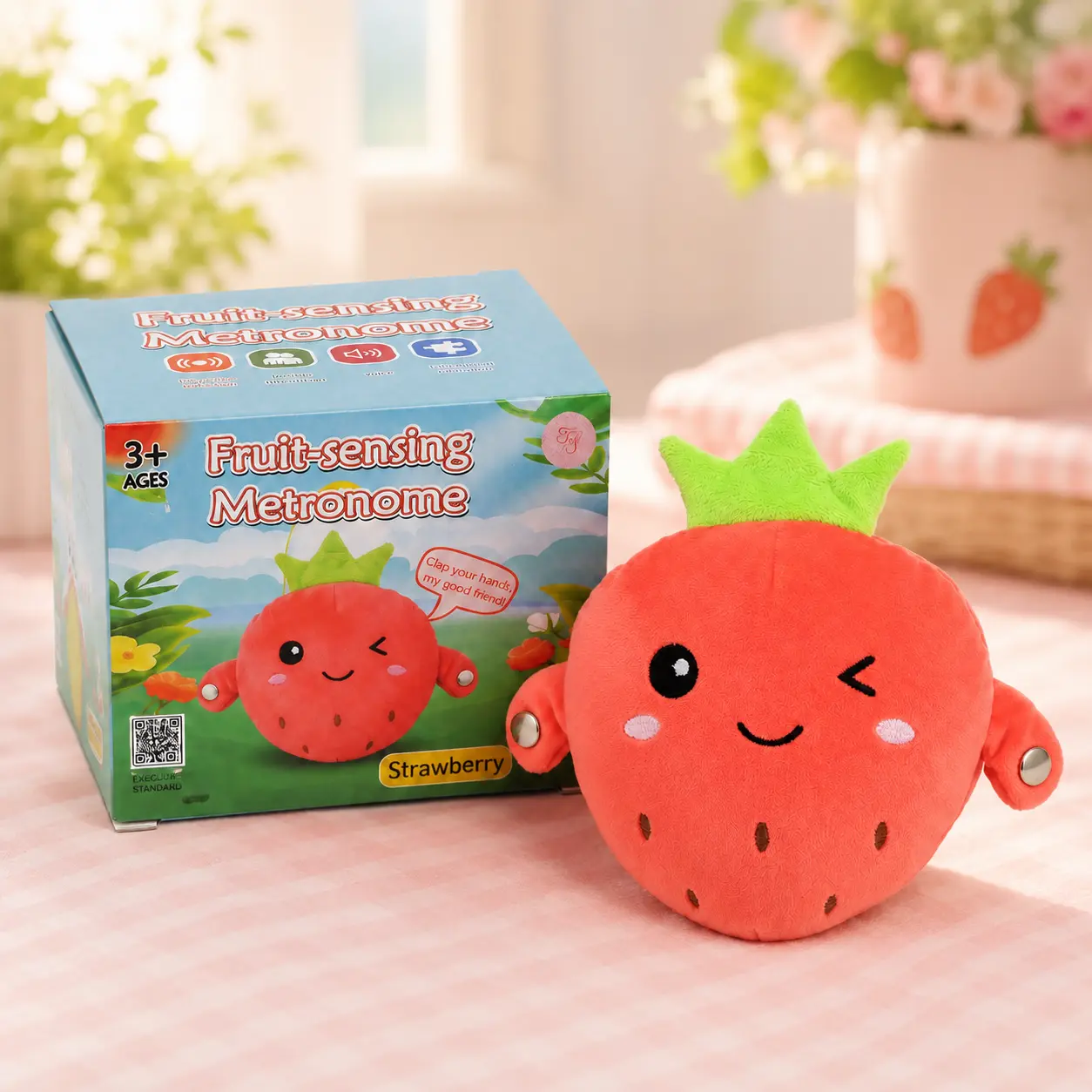 Strawberry Beat Plush Toy, USB Rechargeable Touch-Sensing Musical Toy, Interactive Funny Gift for Kids Adults Couples, Valentine’s Day Easter Party