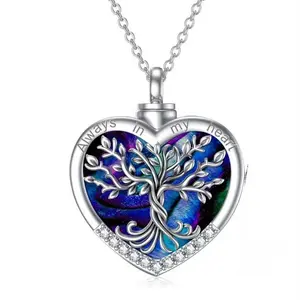 Love Heart Tree Life Urn Pendant Easter Memorial Necklace  Abalone Shell & Stainless Steel Short Chain Charm Cremation Jewelry Elegant Meets Eternal with This Abalone Shell Tree of Life Necklace Keep Memories Close with This Heart-shaped Keepsake Necklace